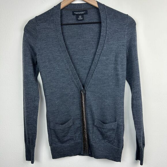 Banana Republic Cardigan Womens XS Gray Beaded 100% Extra Fine Merino Wool - Picture 1 of 10